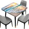 Meetfeb Summer Ocean Wave Square Fitted Tablecloth, Hawaii Seashore Sunrise Sunset Elastic Edge Table Cover, Wrinkle Resistant Decor Cloth, for Holiday Party Banquet Dinner, Fits 36x36 Inch view 2