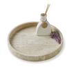 PHINILUX Travertine Marble Vanity Tray, Round Ottoman Tray Minimalist Modern Decorative & Fruit Serving Plate for Bathroom, Kitchen, Nightstand, Coffee Table Decor, Jewelry Ring Dish Holder, Beige view 1