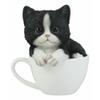 1 Pcs Of Lifelike Black and White Cat In Teacup Pet Pal Statue With Glass Eyes view 1