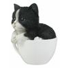 1 Pcs Of Lifelike Black and White Cat In Teacup Pet Pal Statue With Glass Eyes view 2