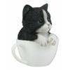 1 Pcs Of Lifelike Black and White Cat In Teacup Pet Pal Statue With Glass Eyes view 4