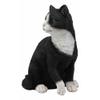1 Pcs Of Lifelike Sitting Black And White Cat With Paw Up Statue 10.25" Tall view 2