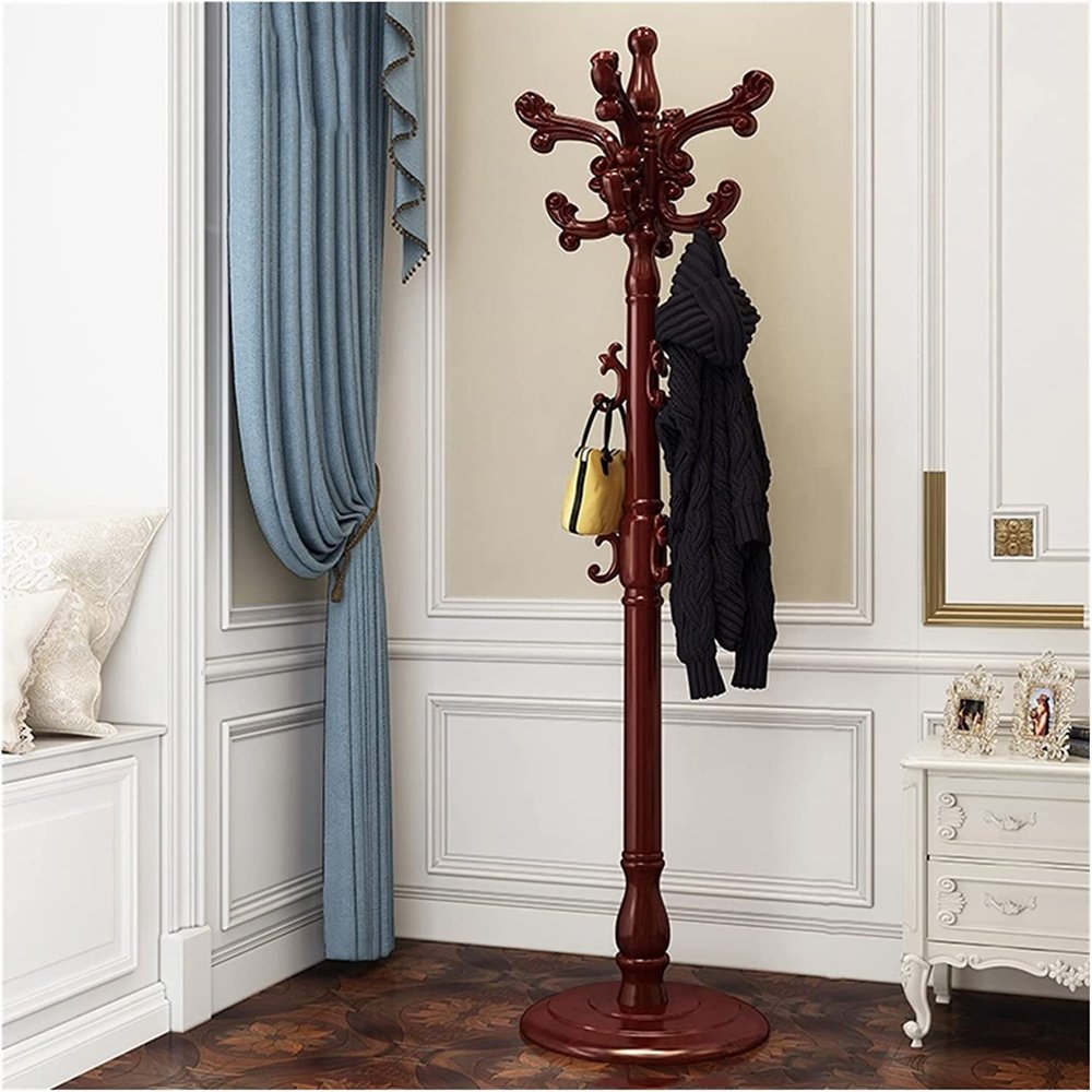 Standing Coat Rack Wooden Coat Rack Stand, Floor Standing Hat Coat Scarf Stand Hanger with Hooks, Free Standing Coat Rack, Coat Rack Tree for Hallway Bedroom Home Office Coat Rack Freestanding ( Color