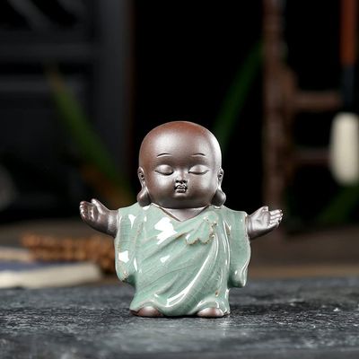 CHBDJY Ceramic Baby Monk Statue, Cute Freedom Buddha Monk Figure, Meditation Positive Zen Monk Tea Pet for Home Office Decor, Microlandscape Decoration Supply