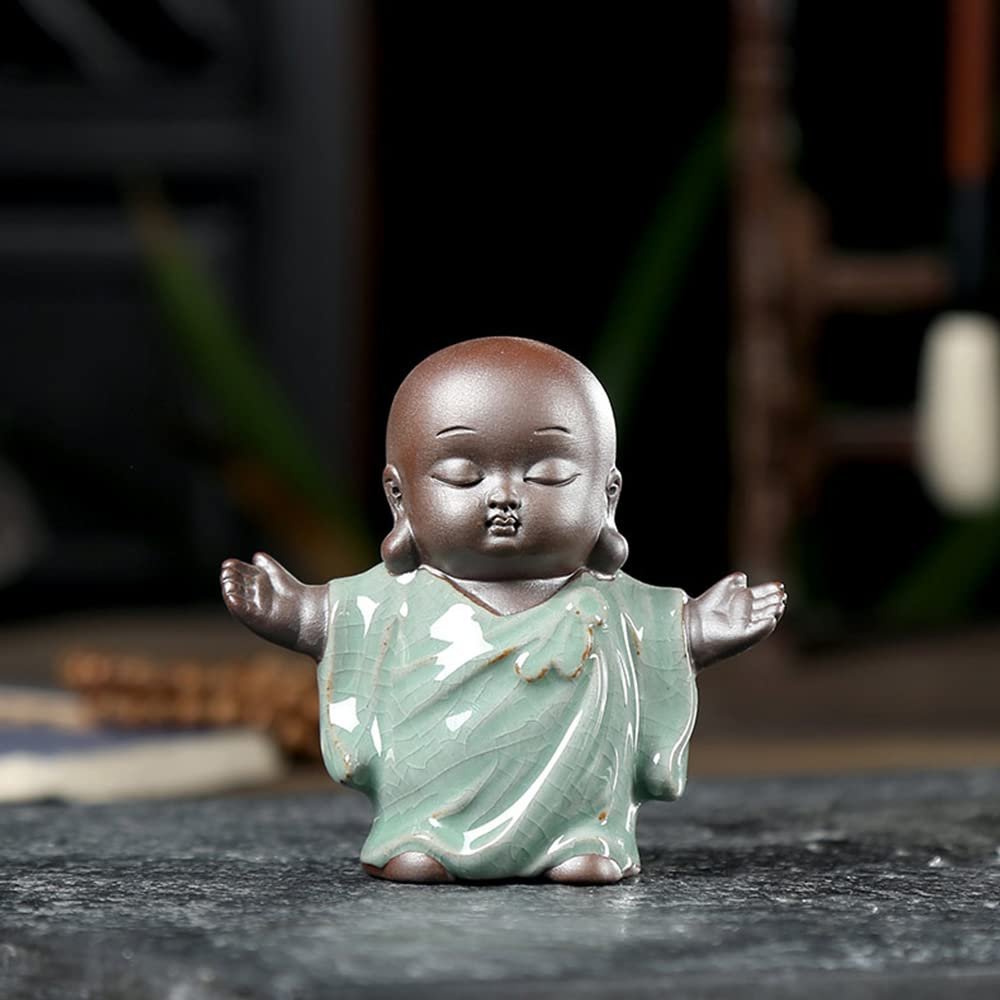 CHBDJY Ceramic Baby Monk Statue, Cute Freedom Buddha Monk Figure, Meditation Positive Zen Monk Tea Pet for Home Office Decor, Microlandscape Decoration Supply