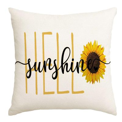 RABUSOFA Hello Sunshine Quote Sunflower Spring Summer Pillow Covers,Seasonal Outdoor Decorative Cushion Case Summer Decorations for Home Sunflower Decor 18x18 Inch