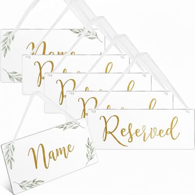 Baluue 6Pcs Reserved Signs for Wedding, Clear Blank Hanging Acrylic Reserved Seating Signs for Reception Ceremony Events, Banquet Seat Label- Rectangle 9.8x3.9" (Peel Off Protective Film)