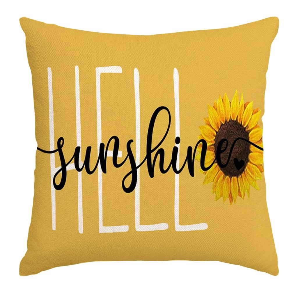 RABUSOFA Hello Sunshine Quote Sunflower Spring Summer Pillow Covers,Seasonal Yellow Decorative Cushion Case Summer Decorations for Home Sunflower Decor 18x18 Inch