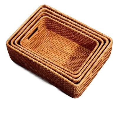YSJX kitchen&bedroom Storage Accessories 3/4Pcs/set Autumn Rattan Woven Storage Box, Handmade Woven Storage Basket, Creative Desktop Collection Sorting Box ( Size : 4pcs/set )
