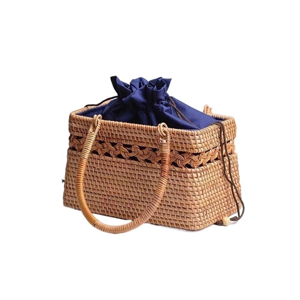 RDSAQWEXC Storage, 1-Pack Handmade Rattan Woven Hollowed-out Handbag, Retro Art Style Travel Bag with Handle