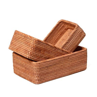 RDSAQWEXC Storage, 3pcs/set Rattan Weaving Rectangular Storage Basket, Household Square Sundries Box