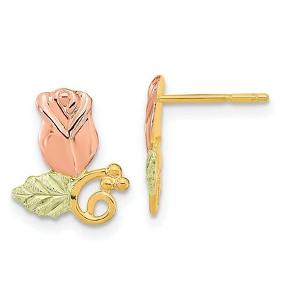 Exclusive Jewelry made of Precious Metals and Stones Real 10K Yellow Gold Tri-Color Black Hills Gold Rose Post Earrings Style Exclusive Jewelry-2235