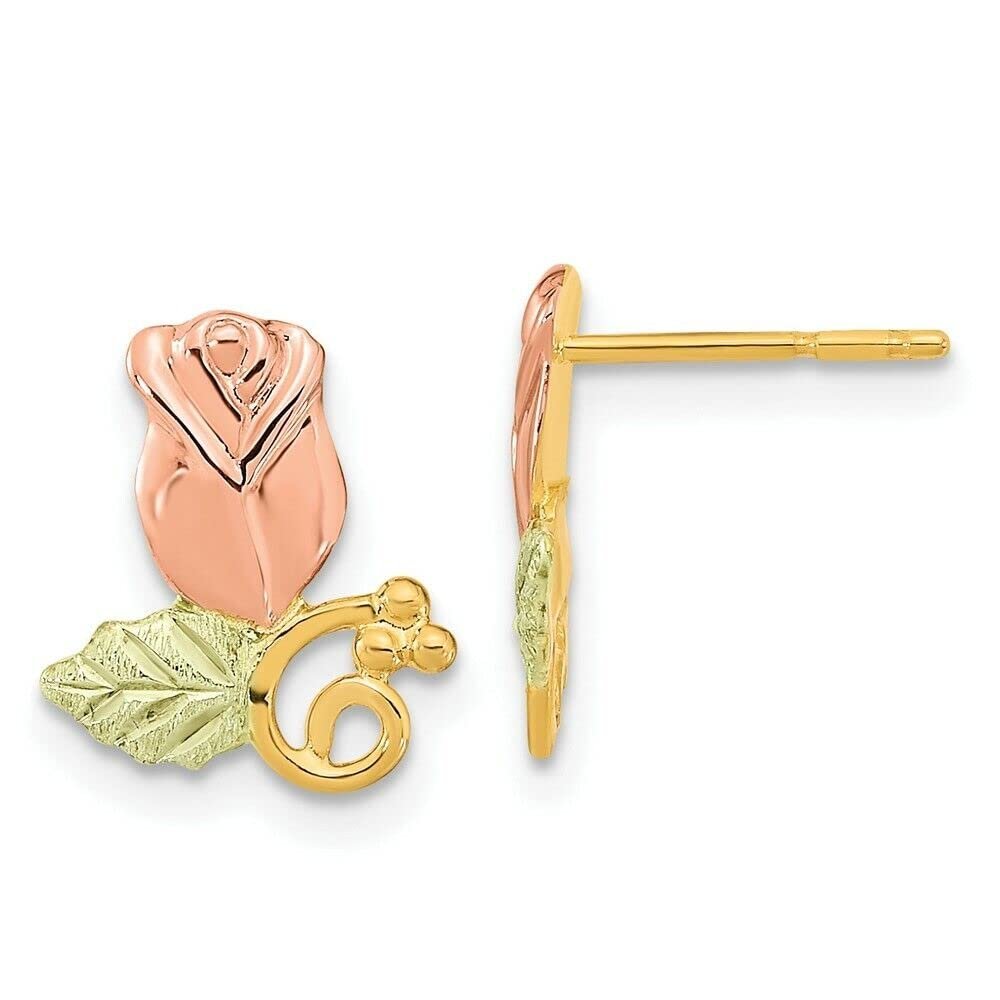 Exclusive Jewelry made of Precious Metals and Stones Real 10K Yellow Gold Tri-Color Black Hills Gold Rose Post Earrings Style Exclusive Jewelry-2235