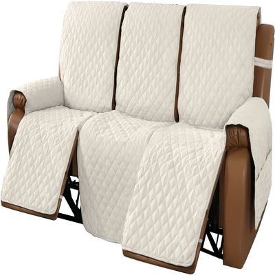 XVBVS Modern Recliner Slipcover Quilted Recliner Chair Cover Waterproof Reclining Couch Cover Non-Slip Recliner Sofa Cover with Side Pockets for Living Room (Color : Ivory, Size : Recliner Sofa)