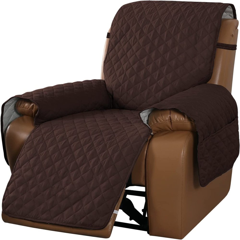 XVBVS Modern Recliner Slipcover Quilted Recliner Chair Cover Waterproof Reclining Couch Cover Non-Slip Recliner Sofa Cover with Side Pockets for Living Room (Color : Brown, Size : Recliner Armchair)