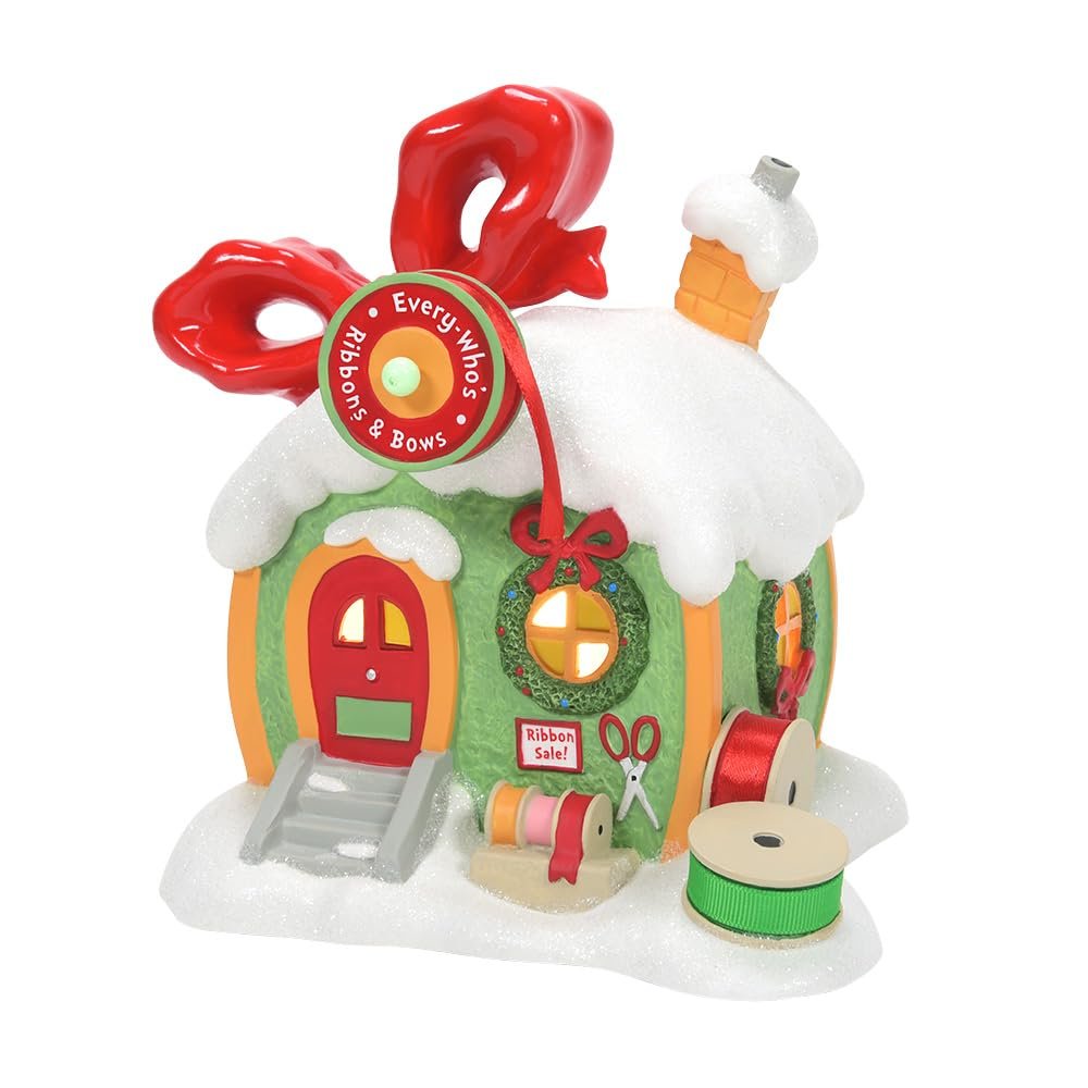 Department 56 Dr. Seuss Grinch Village Every Who's Ribbon and Bows Lit Building, 6.93 Inch, Multicolor