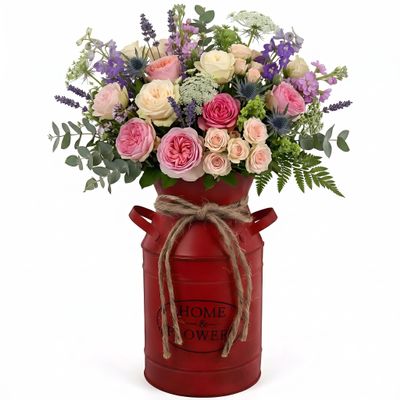 Milisten Red Milk Jug Vase, 7.48" Rustic Metal Flower Bucket for Country Home Decor, Vintage Iron Pitcher Decorative Centerpiece for Table, Farmhouse Wedding, Patio, Shabby Chic Dried Floral Holder