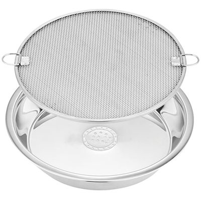 1Set Stainless Steel Vegetable Draining Net with Plate Oil Drain Tool for Kitchen Use Fine Mesh Strainer for Fruits Vegetables and Fried Foods Convenient and Cooking Assistant