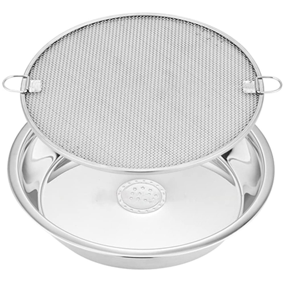 1Set Stainless Steel Vegetable Draining Net with Plate Oil Drain Tool for Kitchen Use Fine Mesh Strainer for Fruits Vegetables and Fried Foods Convenient and Cooking Assistant