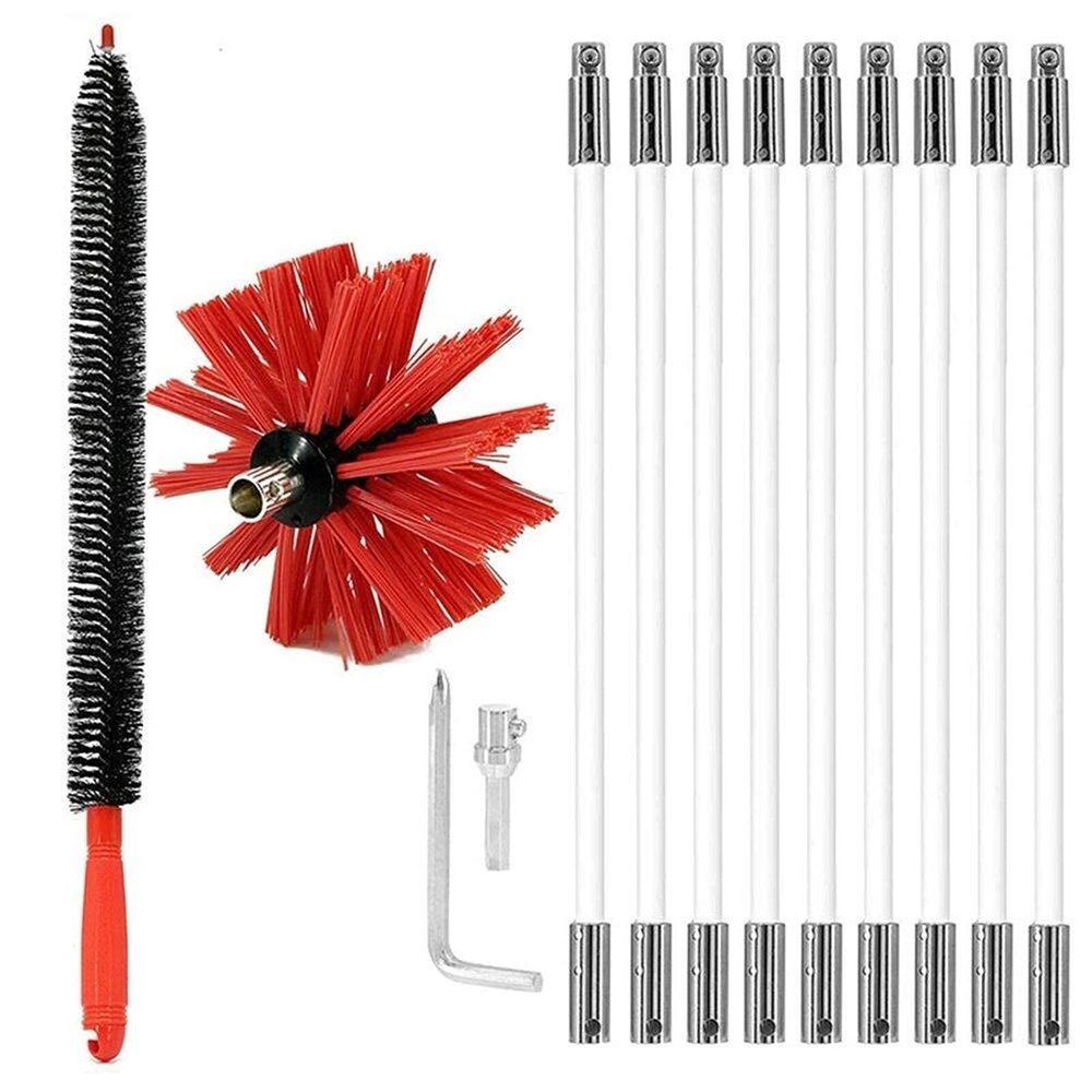 Chimney Sweep kit Chimney Power Sweeping Set, Chimney Brush Drill Powered Rotary Cleaning Sweeping Tool Kits with Dryer Lint Trap Brush and Wrench, Drill Powered Rotary Chimney Brush DIY Set (Color :