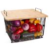 XXL Big Size1 Pack Stackable Wire Storage Baskets with Wood Lid- Pantry Cabinet Organization, Kitchen Counter Basket for Fruit Vegetable -Large Metal Bin for Pantry Organization and Storage, Black view 1