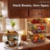 XXL Big Size1 Pack Stackable Wire Storage Baskets with Wood Lid- Pantry Cabinet Organization, Kitchen Counter Basket for Fruit Vegetable -Large Metal Bin for Pantry Organization and Storage, Black view 2