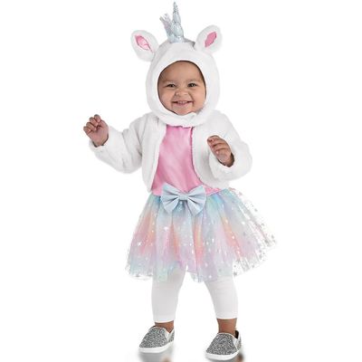 White and Rainbow Polyester & Tulle Magical Tutu Unicorn Dress with Attached Jacket & Hood Set - Size 3-6 Months - Perfect for Halloween Events and Unicorn Themed Parties
