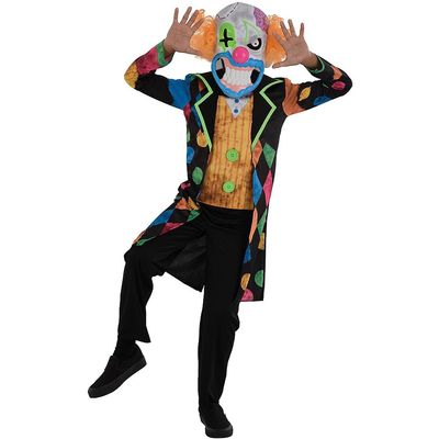 Multicolor Bruiser The Clown Costume Set - X-Large (14-16) - Includes Top, Pants, & Mask, Ideal for Halloween and Costume Parties