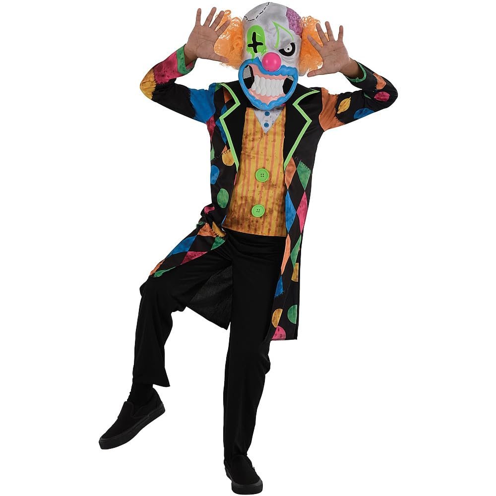 Multicolor Bruiser The Clown Costume Set - X-Large (14-16) - Includes Top, Pants, & Mask, Ideal for Halloween and Costume Parties