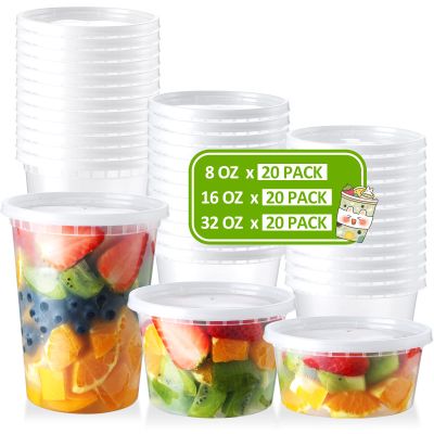 NEEBAKE 60 Set Deli-Containers-with-Lids: [8oz 16oz 32oz] Combo Plastic-Food-Storage-Containers-with-Lids, To-Go-Containers, Meal-Prep-Containers