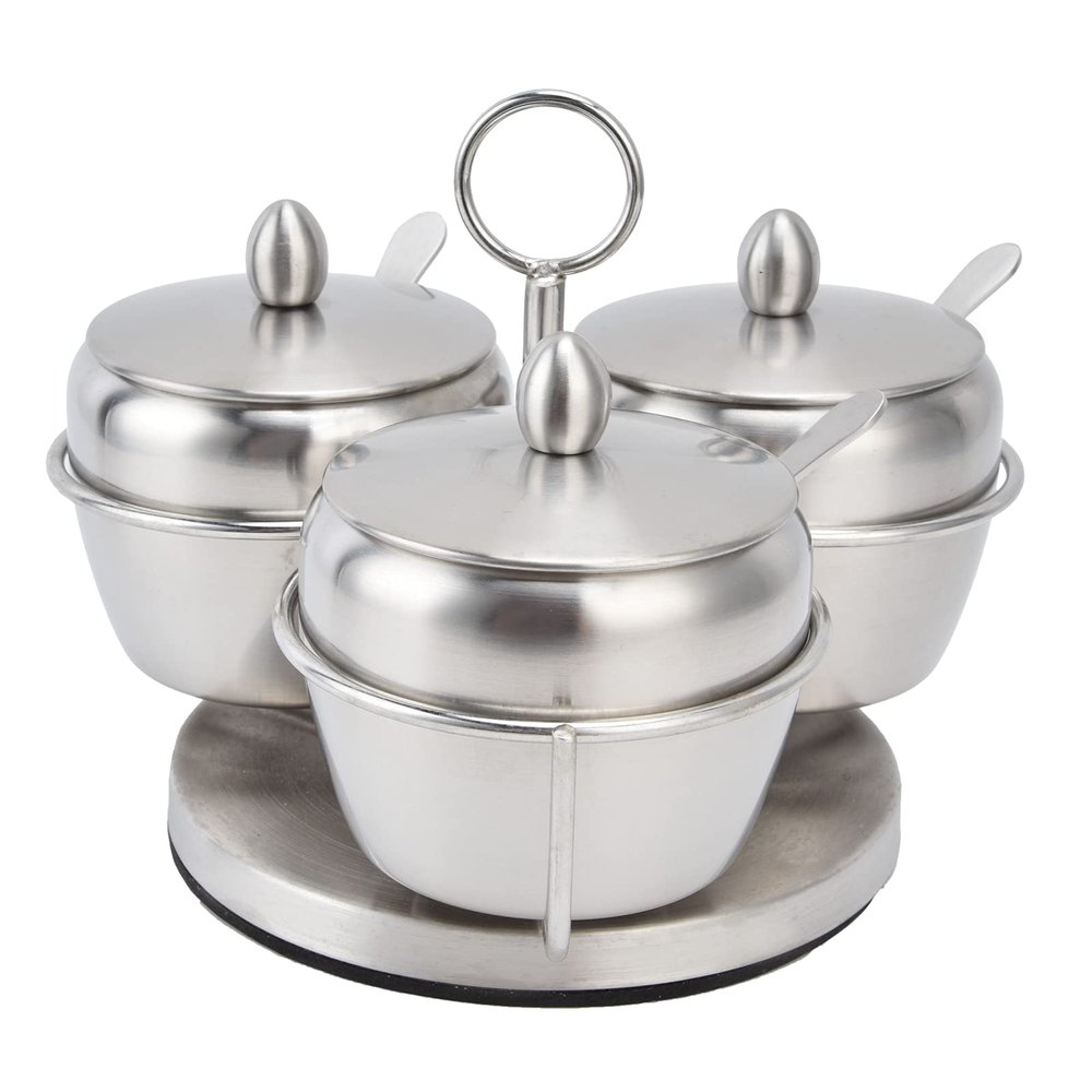Spice Jars, Portable Durable Stainless Steel Spice Jars Storage Spice Containers with Rotatable Round Stand Seasoning Containers for family kitchens, hotels, restaurants