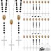 Taiyin 36 Pcs Wooden Bead Rosary Necklace with Crucifix and Our Lady of Guadalupe Scented First Communion Rosary with 36 Organza Bags Baptism Favors Catholic Gift for Men Women (White and Black) view 1