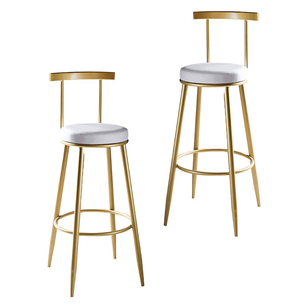 Bar Stools Iron Bar Stool with Back White Leather Mat and Wrought Iron Scaffolding for Counter, Kitchen Breakfast Bar 2 Pcs Set