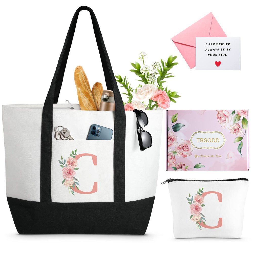 TRSODD Mothers Day Gifts for Mom Large Tote Bag and Makeup Bag Birthday Gifts for Women Wife Grandma Daughter Sister Friends Bridesmaid C