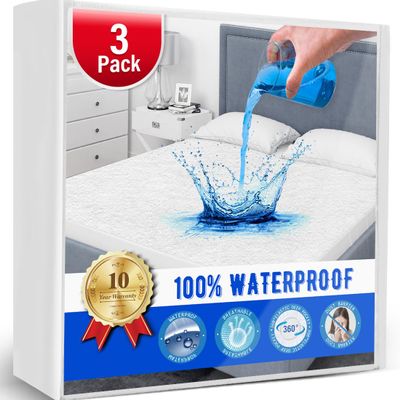 3 Pack Full Size Mattress Protector Waterproof Mattress Protector Full Mattress Pad Cover Noiseless, Soft Breathable Terry for Pets Kids Adults 54" x 75"