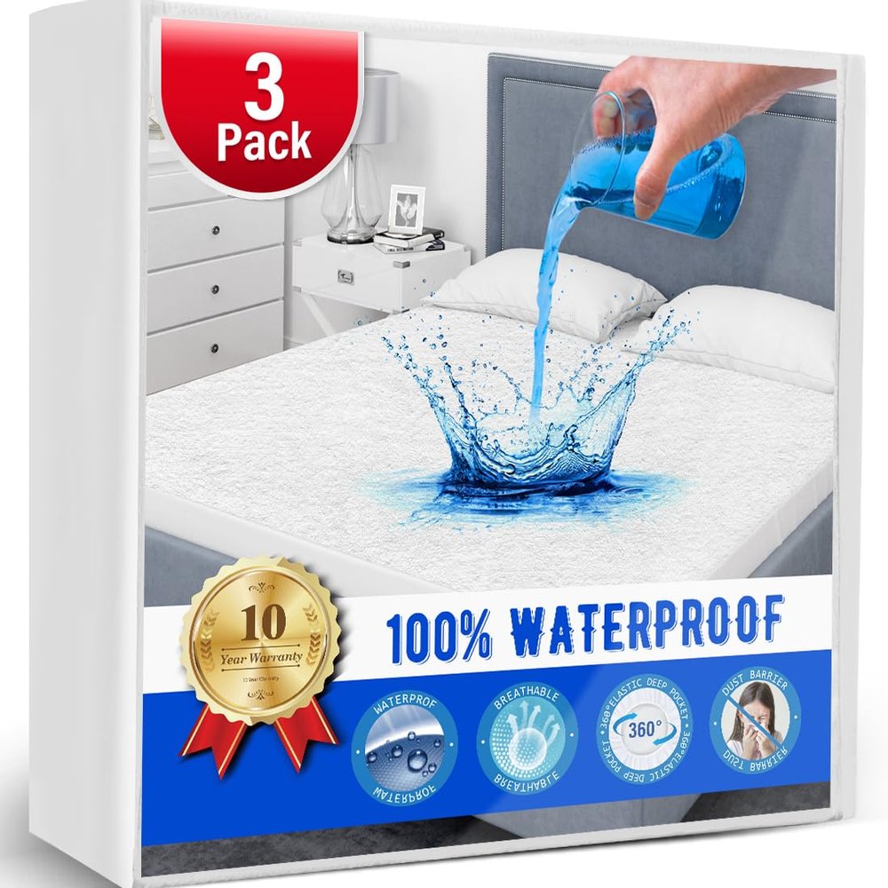 3 Pack Twin Mattress Protector Waterproof Mattress Protector Twin Mattress Pad Cover Noiseless Soft Breathable Terry Twin Mattress for Kids Pets Adults 39"x75"