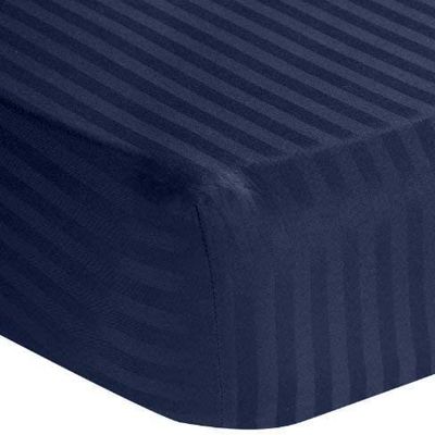 Fitted Hospital Bed Sheet with Pillow Cover - Best Cotton Sheets 12" Deep Pocket - 400TC Sheets - 100% Egyptian Cotton Sheets for Hospital Beds - Navy Blue Stripe, Full-XXL Size (54" x 84")