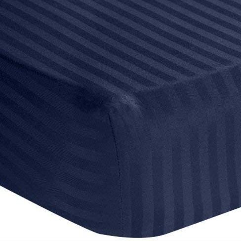 Fitted Hospital Bed Sheet with Pillow Cover - Best Cotton Sheets 12" Deep Pocket - 400TC Sheets - 100% Egyptian Cotton Sheets for Hospital Beds - Navy Blue Stripe, Full-XXL Size (54" x 84")