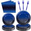 160 Pack Space Galaxy Party Supplies Ramadan Party Decoration Starry Night Tableware Set Outer Space Plate Solar System Planet Napkins Galaxy Planet Theme Birthday Party Decorations Serves 40 view 1