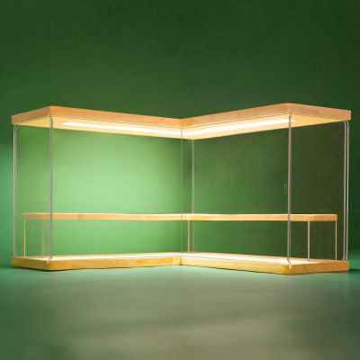 NONEMEY Clear Acrylic Display Case Stand with Wood Base 2/3/4/5/6 Tier Storage Box Showcase Dustproof Organizer Box for Collectibles (2Tier L Shape)