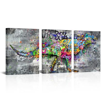 LoveHouse Dinosaur Canvas Wall Art Graffiti Dinosaur Painting Pictures Prints Boys and Kids Room Decorations