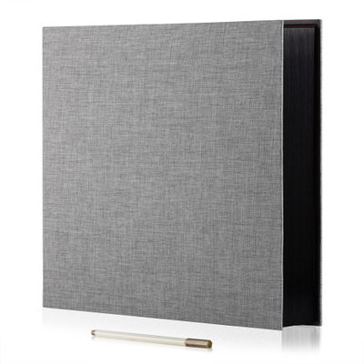 HoneyTolly Large Photo Album Self Adhesive 4x6 8x10 10x12 13"x12.6" Scrapbook 12.6"x11" Inch 60 Black Sticky Pages Linen Cover Magnetic Photo Album with A Metallic Pen and DIY Stickers(Grey)