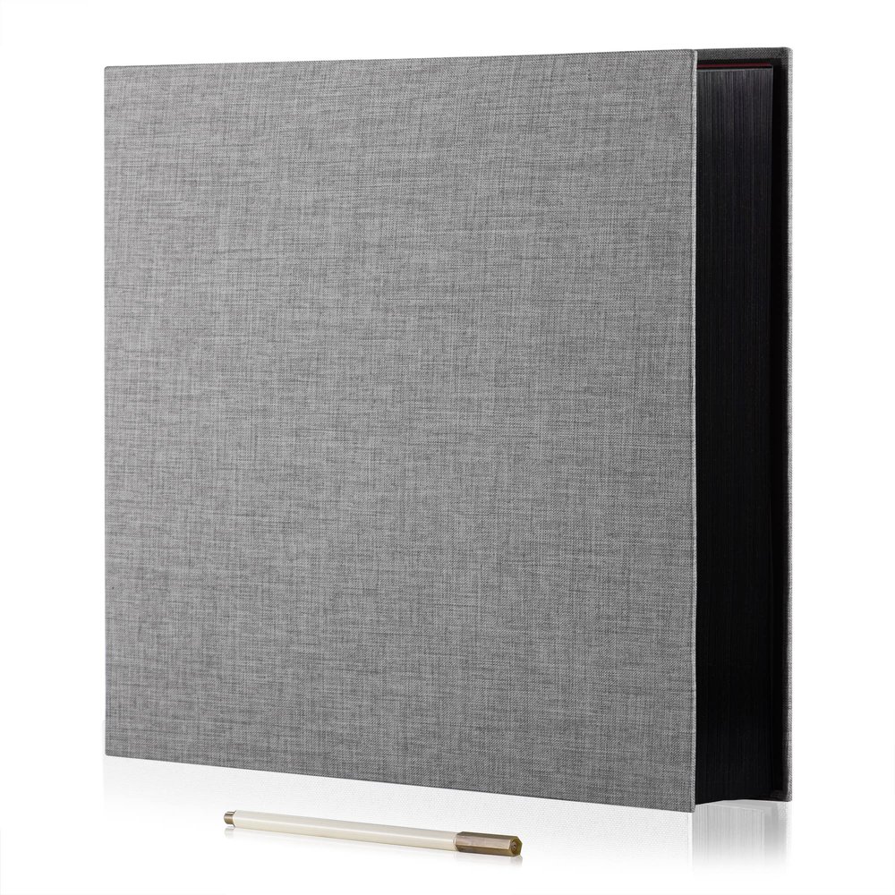 HoneyTolly Large Photo Album Self Adhesive 4x6 8x10 10x12 13"x12.6" Scrapbook 12.6"x11" Inch 60 Black Sticky Pages Linen Cover Magnetic Photo Album with A Metallic Pen and DIY Stickers(Grey)