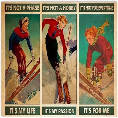 80s Women Poster Vintage Wall Art Happy Female Skier Painting Canvas Print Room Decor Retro Home Office Frameless Art Wall Decor Motivational Posters 20x24inch