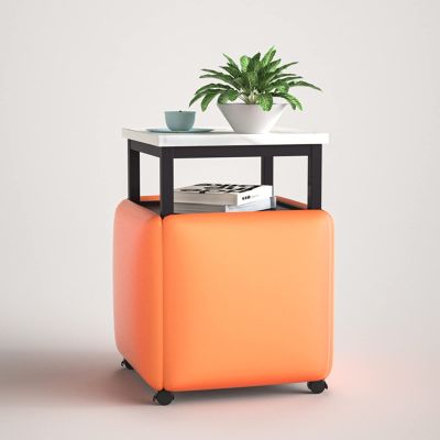 5 in 1 Cube Seating with Swivel Casters & Coffee Table,Casters Stackable Sofa Chair Stool Nesting Ottoman Stool Movable ,for Living Room, Home Office ( Color : Orange square , Size : White desktop )