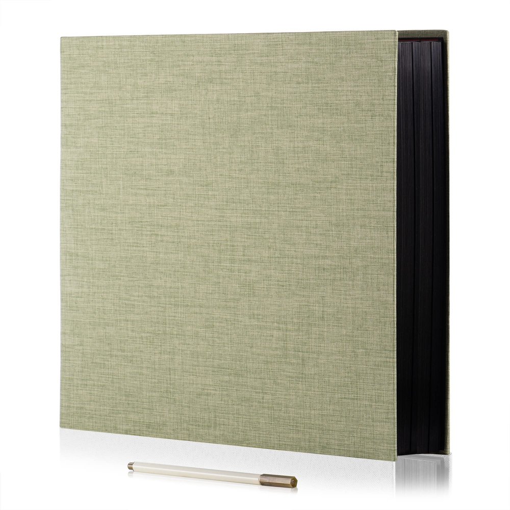 HoneyTolly Large Photo Album Self Adhesive 4x6 8x10 10x12 13"x12.6" Scrapbook Album 12.6"x11" Inch 60 Black Sticky Pages Linen Cover Magnetic Photo Album with A Metallic Pen and DIY Stickers