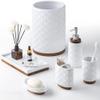 RQYIXI Bathroom Accessories Set 6 Pcs Toothbrush Holder Soap Dispenser Ceramic and Wood Bathroom Set with Trash Can Soap Dispenser Toothbrush Holder Tray Tumbler Soap Dish White view 1