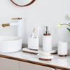 RQYIXI Bathroom Accessories Set 6 Pcs Toothbrush Holder Soap Dispenser Ceramic and Wood Bathroom Set with Trash Can Soap Dispenser Toothbrush Holder Tray Tumbler Soap Dish White view 3