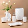 RQYIXI Bathroom Accessories Set 6 Pcs Toothbrush Holder Soap Dispenser Ceramic and Wood Bathroom Set with Trash Can Soap Dispenser Toothbrush Holder Tray Tumbler Soap Dish White view 4