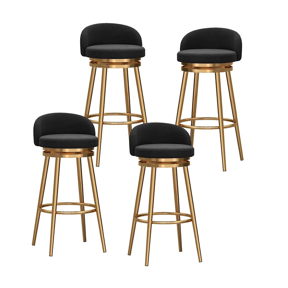 Guyifuny Bar Chairs with Back, Modern Bar Stools Set of 4, 360 Swivel Velvet Barstools with Gold Metal Leg for Kitchen/Home Bar/Dining Room/Office, 65cm,Black